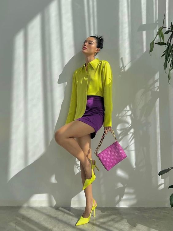 Lime Green Shirt and Purple Skirt